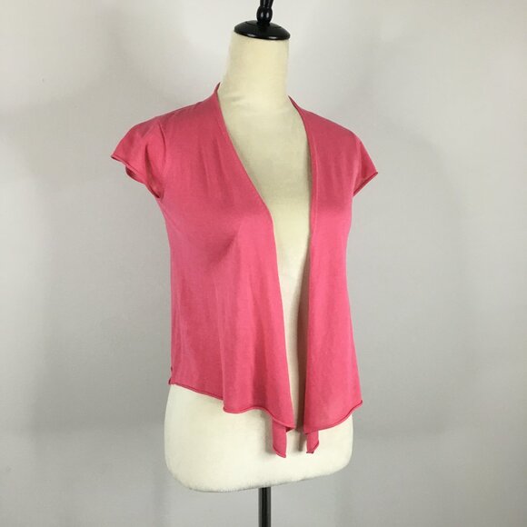 EILEEN FISHER Dark Pink Silk Blend Knit Short Sleeve Tie Front Hem Sweater Top - Picture 4 of 7